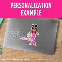 Load image into Gallery viewer, Pink Mermaid Cocoa Cutie Vinyl Stickers and Sticker Sheets (Three Skin Tones)
