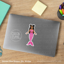 Load image into Gallery viewer, Pink Mermaid Cocoa Cutie Vinyl Stickers and Sticker Sheets (Three Skin Tones)
