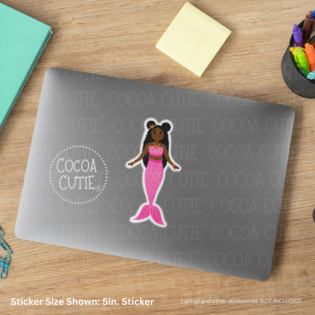 Pink Mermaid Cocoa Cutie Vinyl Stickers and Sticker Sheets (Three Skin Tones)