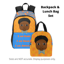 Load image into Gallery viewer, BACKPACK SET &quot;I AM&quot; Cocoa Cutie Affirmations Boy Orange/Blue-(Four Skin Tones) Bundle
