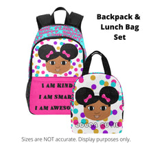 Load image into Gallery viewer, BACKPACK SET &quot;I AM&quot; Cocoa Cutie Affirmations Girl-(Three Skin Tones) Bundle
