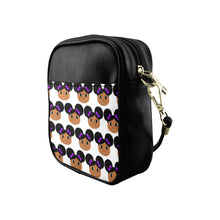 Load image into Gallery viewer, Cocoa Cutie Afro Puffs and Purple Bows Faux Leather Purse (PICK YOUR SKIN TONE)
