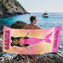Load image into Gallery viewer, Cocoa Cutie Pink Mermaid Beach Towel 31&quot;x71&quot;(PICK SKIN TONE)
