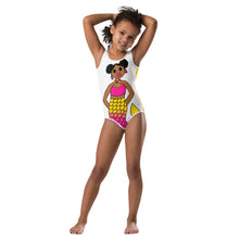 Load image into Gallery viewer, Hibiscus Be A Mermaid Cocoa Cutie Kids Swimsuit(2T-7)-PICK SKIN TONE
