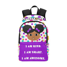 Load image into Gallery viewer, Cocoa Cutie I AM KIND Girl Purple Backpack (PICK YOUR SKIN TONE)
