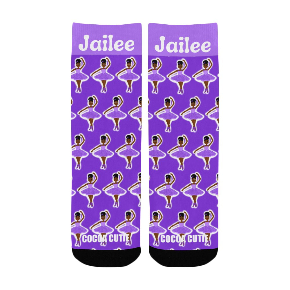 Cocoa Cutie Purple Dancer Kid's Socks (PICK YOUR SKIN TONE.)