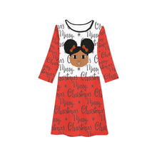 Load image into Gallery viewer, Cocoa Cutie Christmas Afro Puffs Girls&#39; Long Sleeve Dress (PICK SKIN TONE)
