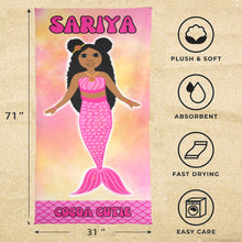 Load image into Gallery viewer, Cocoa Cutie Pink Mermaid Beach Towel 31&quot;x71&quot;(PICK SKIN TONE)

