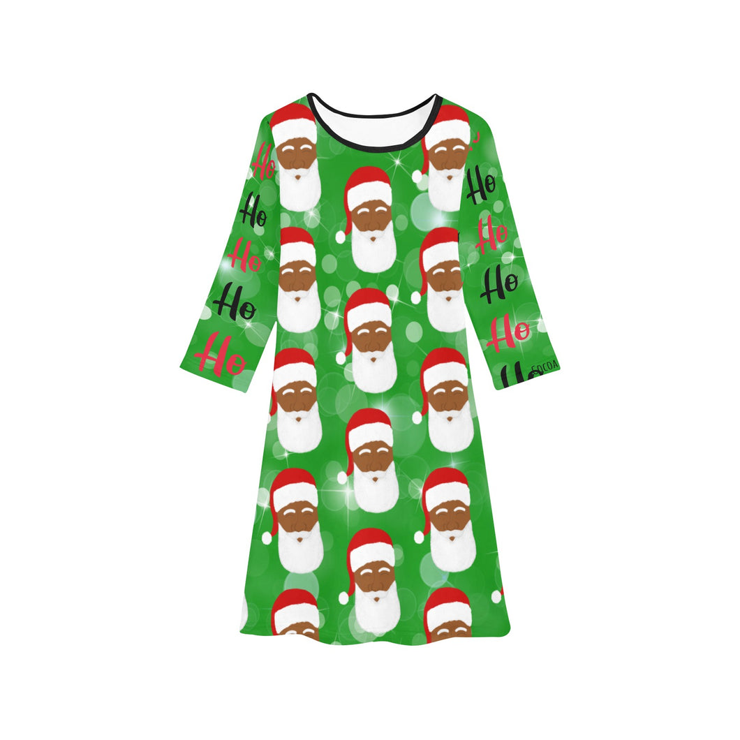 Cocoa Cutie Christmas Santa Girls' Long Sleeve Dress (PICK SKIN TONE)