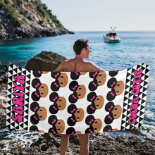 Load image into Gallery viewer, Cocoa Cutie Afro Puffs and Pink Bows Beach Towel 31&quot;x71&quot; (PICK SKIN TONE)
