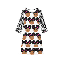 Load image into Gallery viewer, Cocoa Cutie Afro Puffs and Pink Bows Girls&#39; Long Sleeve Dress (PICK SKIN TONE)
