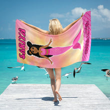Load image into Gallery viewer, Cocoa Cutie Pink Mermaid Beach Towel 31&quot;x71&quot;(PICK SKIN TONE)
