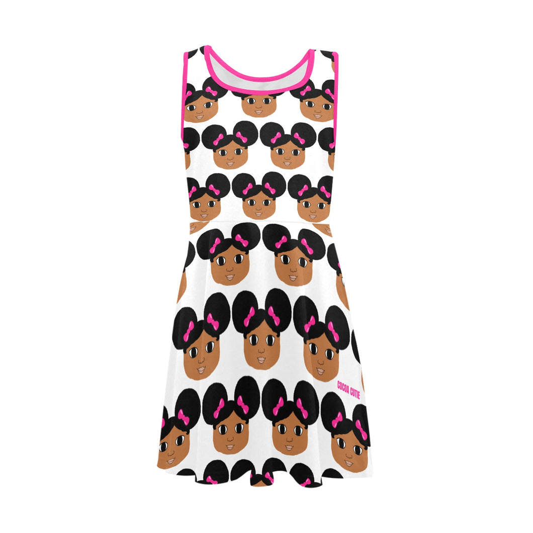 Cocoa Cutie Afro Puffs and Pink Bows Kid's Dress (PICK YOUR SKIN TONE)